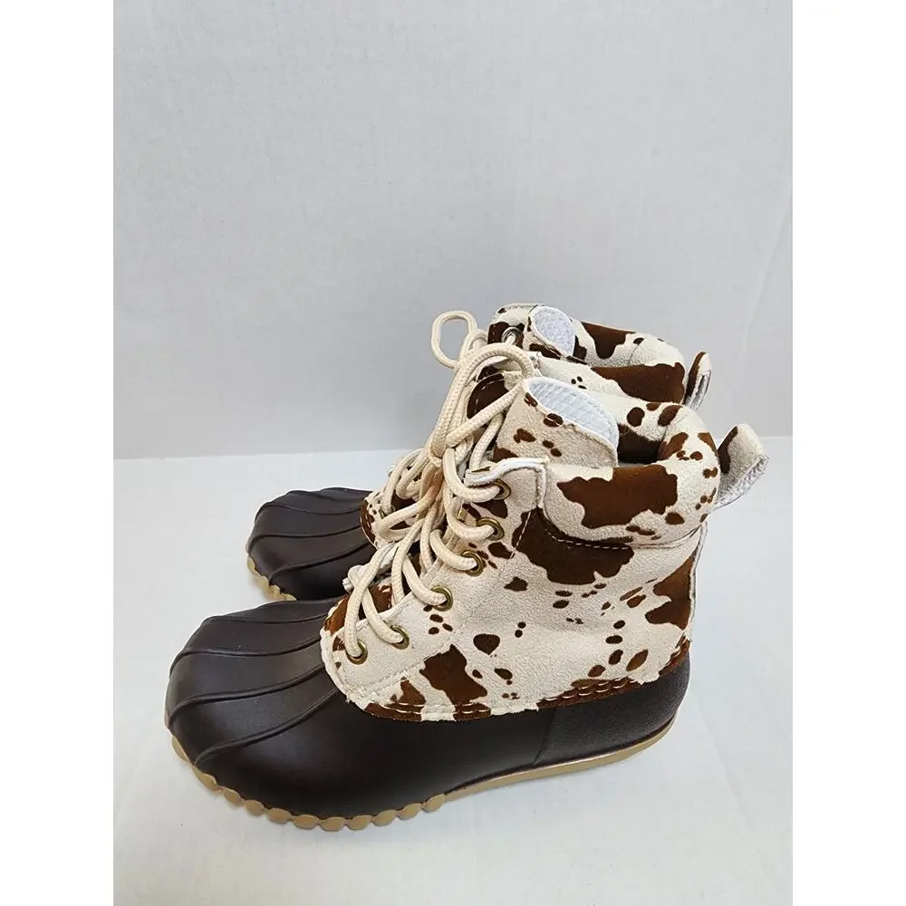 Outwoods‎ Kids Size 12 Cow Print  Lace Up Rubber Boots